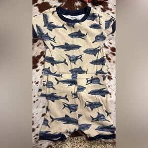 Old Navy Beige and Navy Shark Print Baby Romper